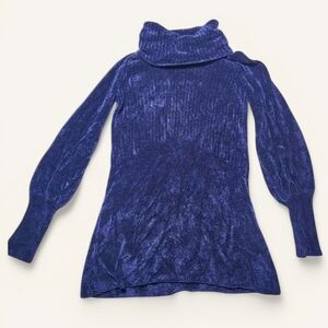 Free People Chenille‎ Turtleneck Tunic Sweater Midnight Blue Size M Boho Cozy